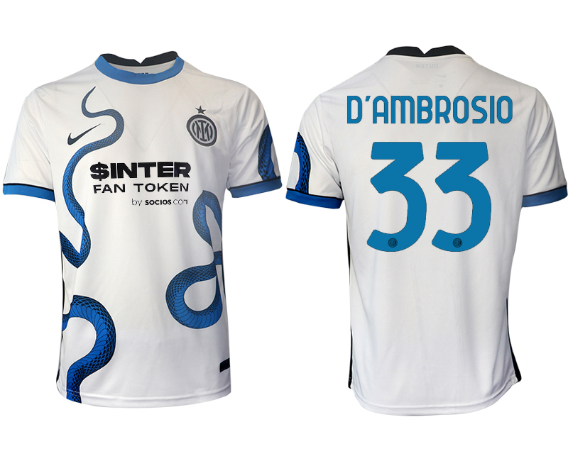 Men 2021-2022 Club Inter Milan away aaa version white #33 Soccer Jersey